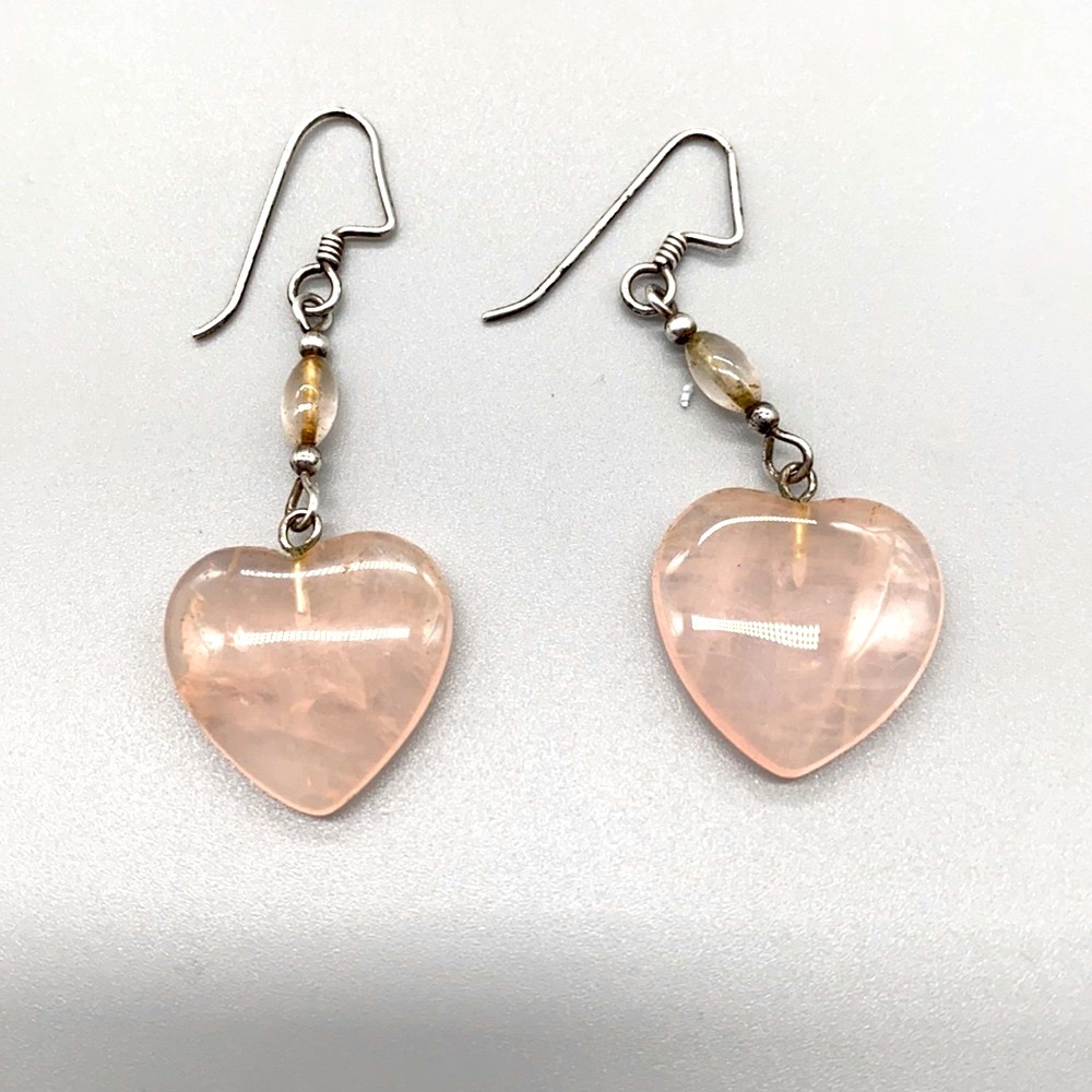 Vintage sterling silver earrings in pink rose quartz 2 inches in length 🌸 - Picture 1 of 4